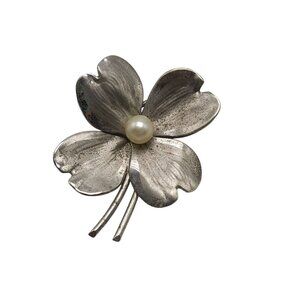 Harry S. Bick Sterling Silver Four-Leaf Clover Brooch With Pearl Accent